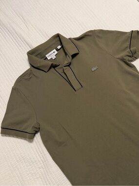 Lacoste Olive Green Pique Polo with Contrast Piping